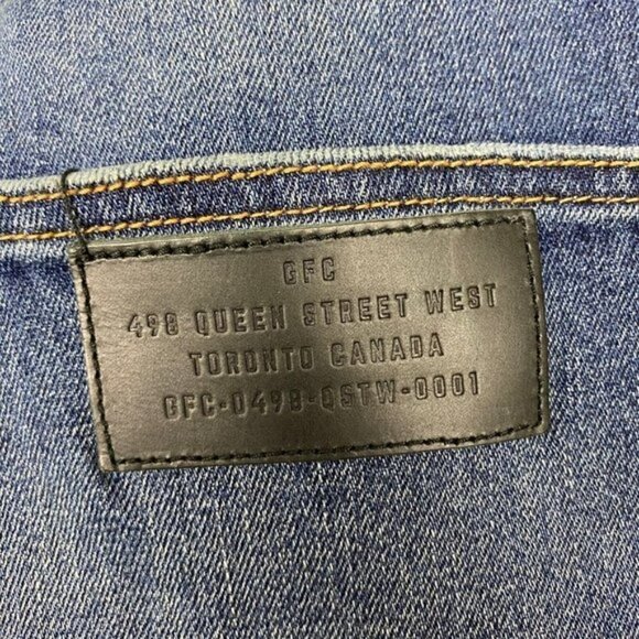 Gfc Toronto Men's Blue Medium Wash Distressed Raw Hem Slim Denim Jeans US 36 - Picture 13 of 16